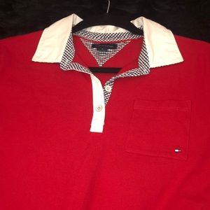 Red Tommy Hilfiger polo shirt